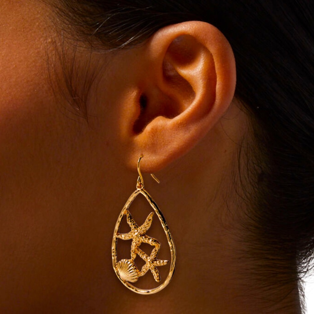 Starfish Teardrop 1.5" Drop Earrings - NWT - Picture 2 of 3
